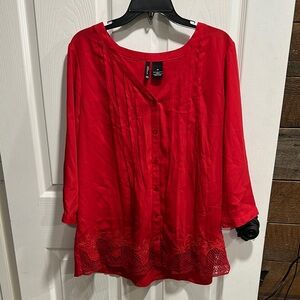 Red Embellished Blouse with Relaxed Fit T165